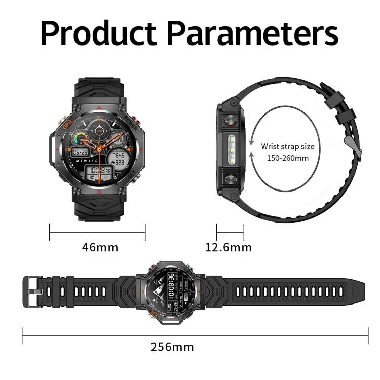 KC91 1,39 Zoll IPS-Bildschirm 3 ATM Outdoor GPS Smartwatch mit Taschenlampe