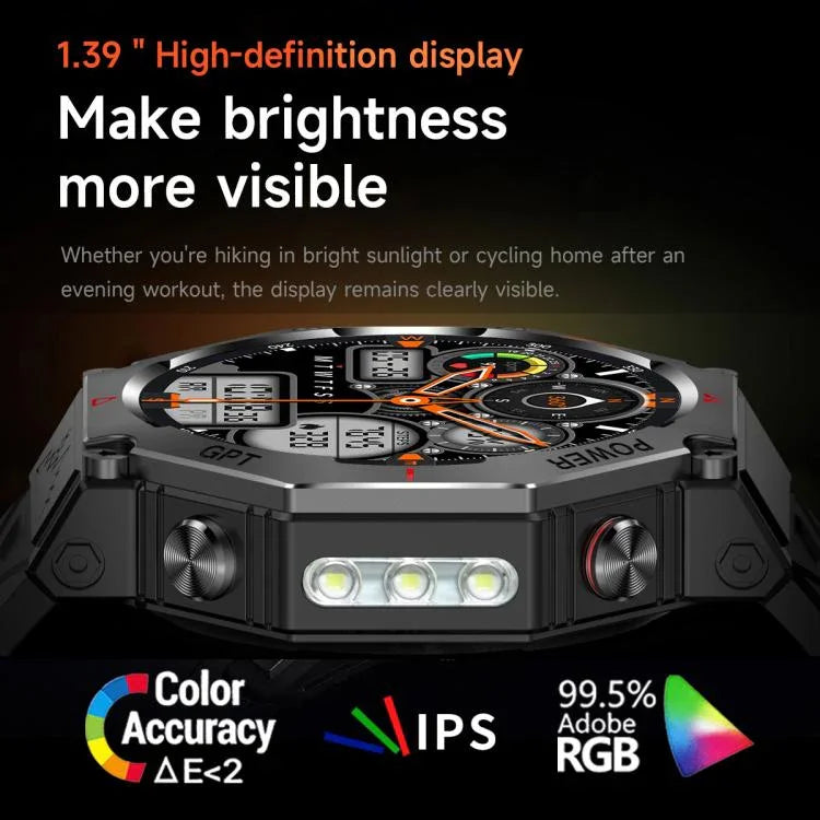KC91 1,39 Zoll IPS-Bildschirm 3 ATM Outdoor GPS Smartwatch mit Taschenlampe