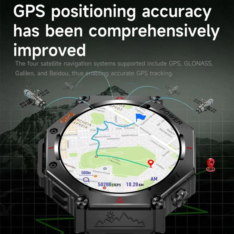 KC91 1,39 Zoll IPS-Bildschirm 3 ATM Outdoor GPS Smartwatch mit Taschenlampe