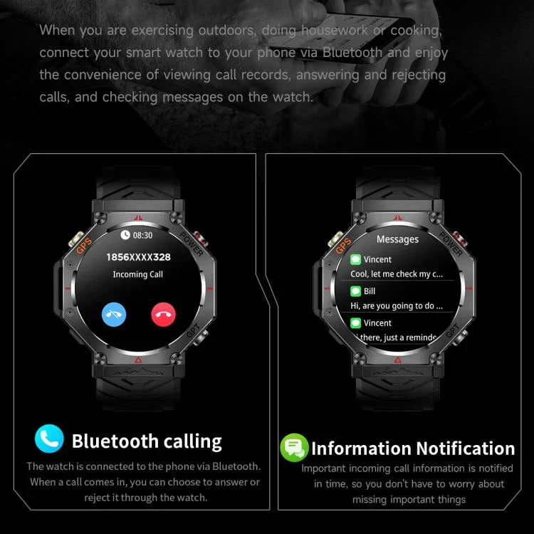 KC91 1,39 Zoll IPS-Bildschirm 3 ATM Outdoor GPS Smartwatch mit Taschenlampe