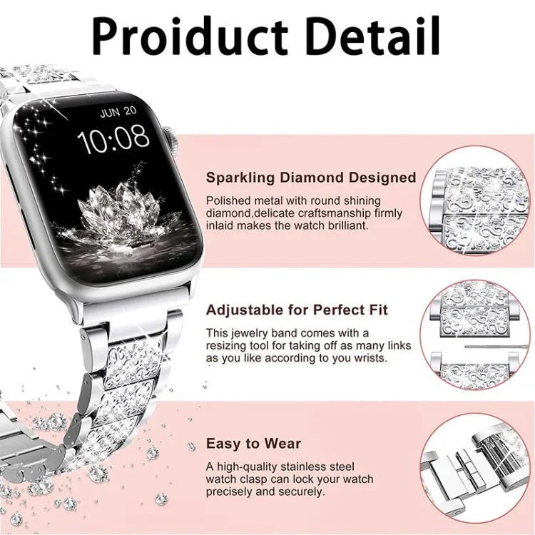 xDfind Diamantschmuck Edelstahl-Uhrenarmband, für Apple Watch 42 / 44 / 45 / 46 / 49 mm, für Apple Watch 38 / 40 / 41 / S10 42 mm