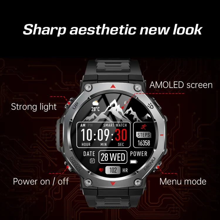 KT85 1,43-Zoll-Bildschirm 5 ATM Outdoor-Sport-Smartwatch mit starker Taschenlampe