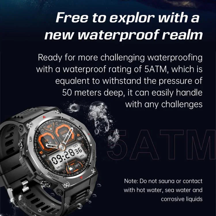 KT85 1,43-Zoll-Bildschirm 5 ATM Outdoor-Sport-Smartwatch mit starker Taschenlampe