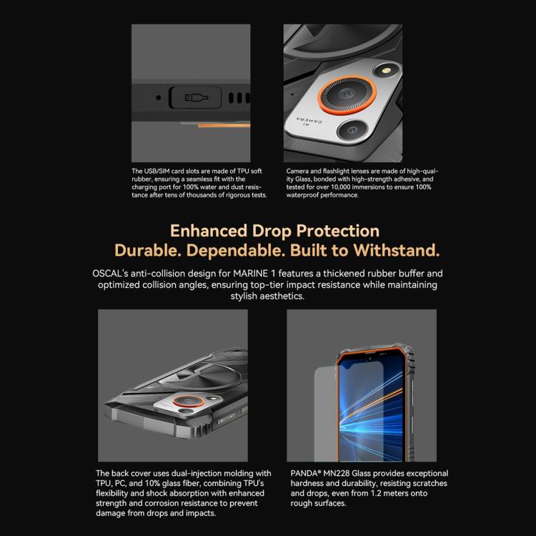 Blackview Oscal Marine 1, 6,56 Zoll, Android 15, Unisoc UMS9230E T615 Octa-Core-Prozessor, Netzwerk: 4G, OTG, NFC, 4 GB + 128 GB