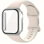 Butterfly Buckle Silicone Watch Band with Film Integrated PC Cover, For Apple Watch Series 44mm, For Apple Watch Series 40mm, For Apple Watch Series 10 / 11 46mm, For Apple Watch Series 10 / 11 42mm, For Apple Watch Series 45mm                         ...