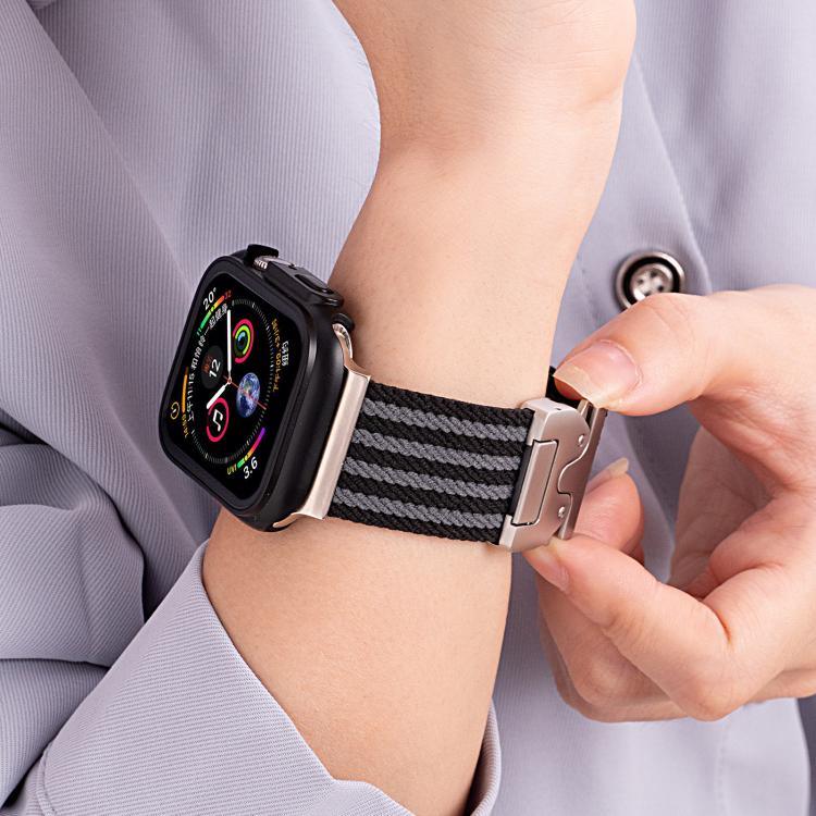 xDfind Fallschirmschnalle, 3-Streifen-Armband aus geflochtenem Nylon, für Apple Watch 42 / 44 / 45 / 46 / 49 mm, für Apple Watch 38 / 40 / 41 / S10 42 mm