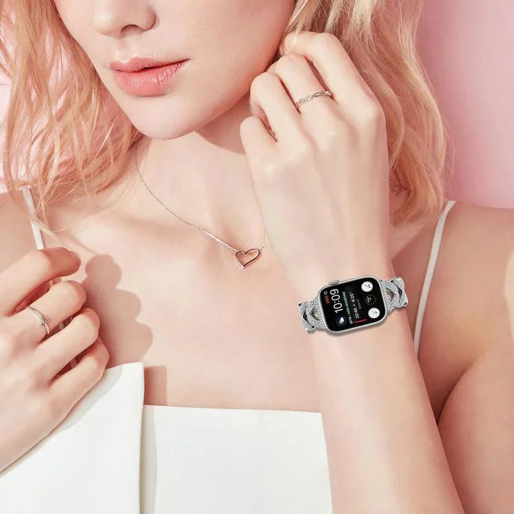 xDfind Kleines, gedrehtes Diamant-Metallarmband für Apple Watch 38 / 40 / 41 / S10 42 mm 20 mm