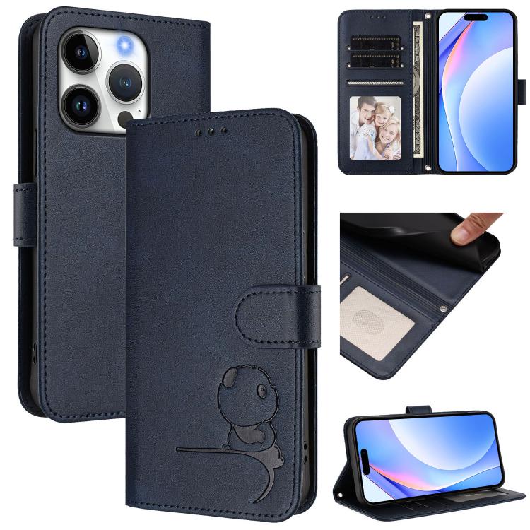 Litter Panda geprägte RFID Leder-Handyhülle mit Trageschlaufe, Für iPhone 17e / 16e, Für iPhone 17 Pro Max, Für iPhone 17 Pro, Für iPhone 17, Für iPhone Air, Für iPhone 16 Pro Max, Für iPhone 16 Pro, Für iPhone 16 Plus