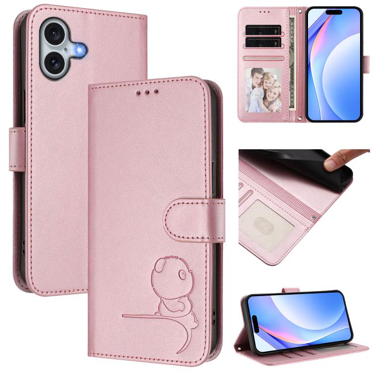 Litter Panda geprägte RFID Leder-Handyhülle mit Trageschlaufe, Für iPhone 17e / 16e, Für iPhone 17 Pro Max, Für iPhone 17 Pro, Für iPhone 17, Für iPhone Air, Für iPhone 16 Pro Max, Für iPhone 16 Pro, Für iPhone 16 Plus