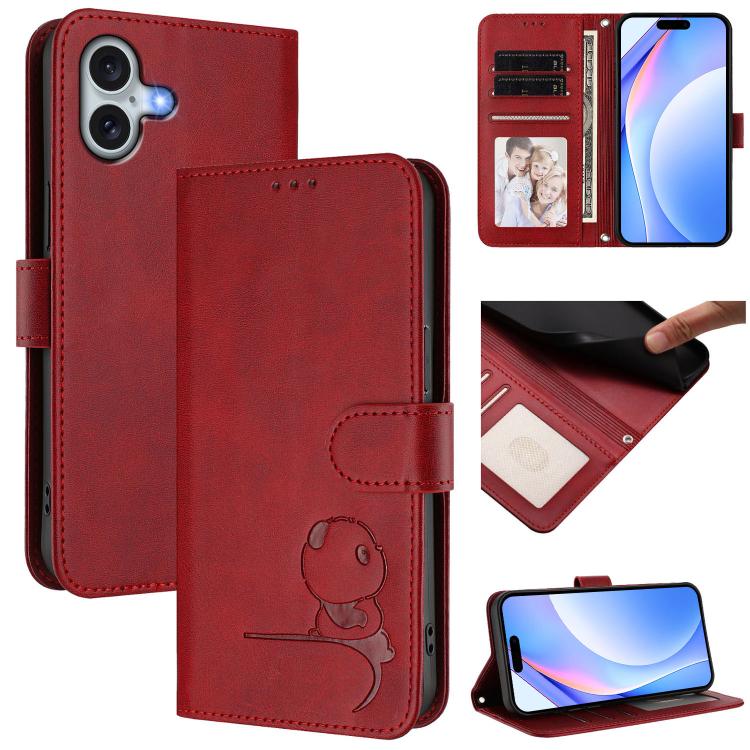 Litter Panda geprägte RFID Leder-Handyhülle mit Trageschlaufe, Für iPhone 17e / 16e, Für iPhone 17 Pro Max, Für iPhone 17 Pro, Für iPhone 17, Für iPhone Air, Für iPhone 16 Pro Max, Für iPhone 16 Pro, Für iPhone 16 Plus