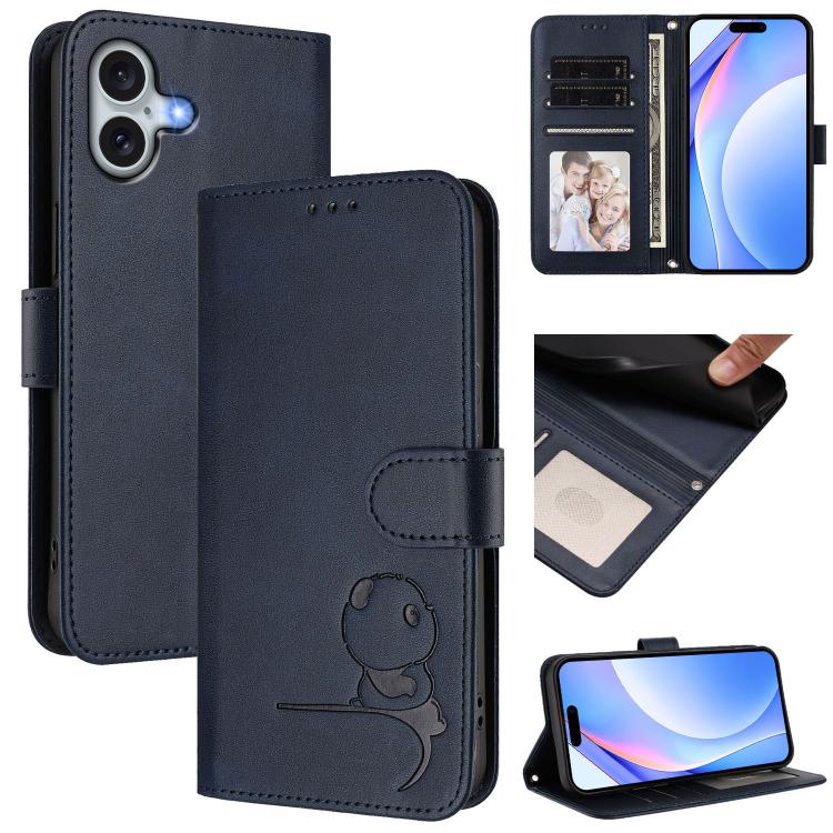 Litter Panda geprägte RFID Leder-Handyhülle mit Trageschlaufe, Für iPhone 17e / 16e, Für iPhone 17 Pro Max, Für iPhone 17 Pro, Für iPhone 17, Für iPhone Air, Für iPhone 16 Pro Max, Für iPhone 16 Pro, Für iPhone 16 Plus