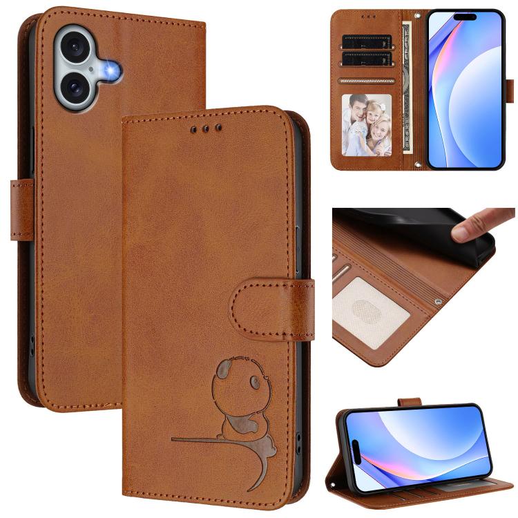 Litter Panda geprägte RFID Leder-Handyhülle mit Trageschlaufe, Für iPhone 17e / 16e, Für iPhone 17 Pro Max, Für iPhone 17 Pro, Für iPhone 17, Für iPhone Air, Für iPhone 16 Pro Max, Für iPhone 16 Pro, Für iPhone 16 Plus