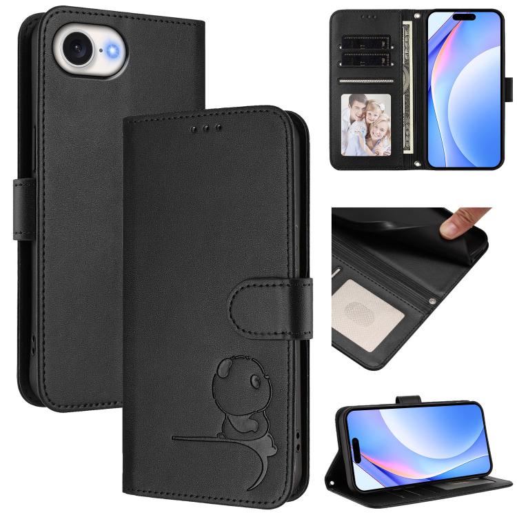 Litter Panda geprägte RFID Leder-Handyhülle mit Trageschlaufe, Für iPhone 17e / 16e, Für iPhone 17 Pro Max, Für iPhone 17 Pro, Für iPhone 17, Für iPhone Air, Für iPhone 16 Pro Max, Für iPhone 16 Pro, Für iPhone 16 Plus