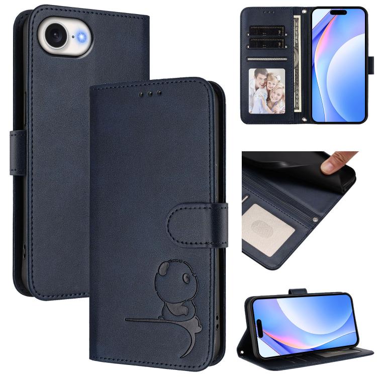 Litter Panda geprägte RFID Leder-Handyhülle mit Trageschlaufe, Für iPhone 17e / 16e, Für iPhone 17 Pro Max, Für iPhone 17 Pro, Für iPhone 17, Für iPhone Air, Für iPhone 16 Pro Max, Für iPhone 16 Pro, Für iPhone 16 Plus