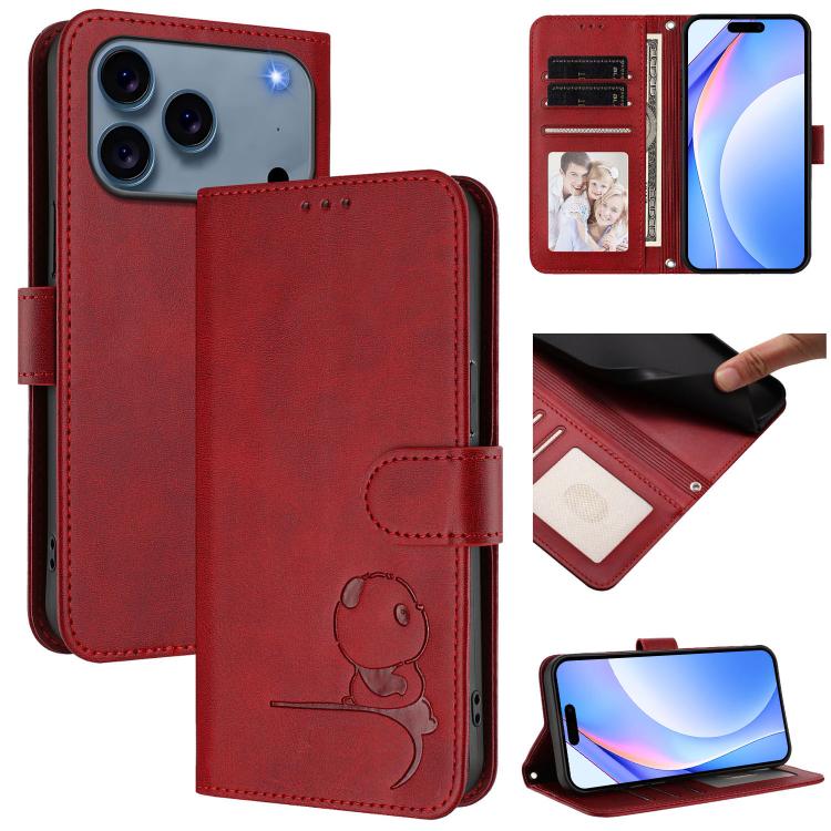 Litter Panda geprägte RFID Leder-Handyhülle mit Trageschlaufe, Für iPhone 17e / 16e, Für iPhone 17 Pro Max, Für iPhone 17 Pro, Für iPhone 17, Für iPhone Air, Für iPhone 16 Pro Max, Für iPhone 16 Pro, Für iPhone 16 Plus