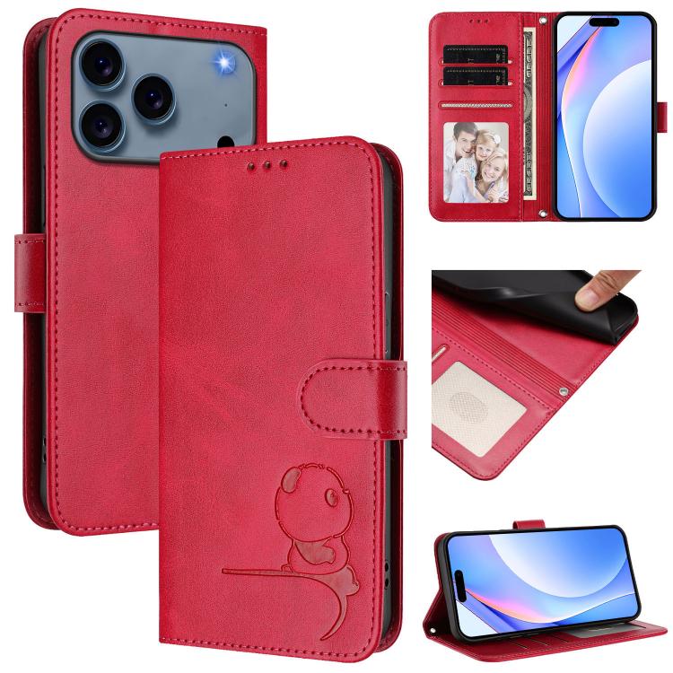 Litter Panda geprägte RFID Leder-Handyhülle mit Trageschlaufe, Für iPhone 17e / 16e, Für iPhone 17 Pro Max, Für iPhone 17 Pro, Für iPhone 17, Für iPhone Air, Für iPhone 16 Pro Max, Für iPhone 16 Pro, Für iPhone 16 Plus