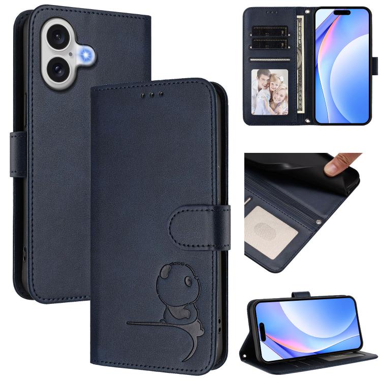 Litter Panda geprägte RFID Leder-Handyhülle mit Trageschlaufe, Für iPhone 17e / 16e, Für iPhone 17 Pro Max, Für iPhone 17 Pro, Für iPhone 17, Für iPhone Air, Für iPhone 16 Pro Max, Für iPhone 16 Pro, Für iPhone 16 Plus