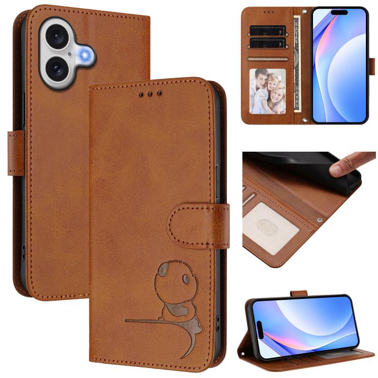 Litter Panda geprägte RFID Leder-Handyhülle mit Trageschlaufe, Für iPhone 17e / 16e, Für iPhone 17 Pro Max, Für iPhone 17 Pro, Für iPhone 17, Für iPhone Air, Für iPhone 16 Pro Max, Für iPhone 16 Pro, Für iPhone 16 Plus