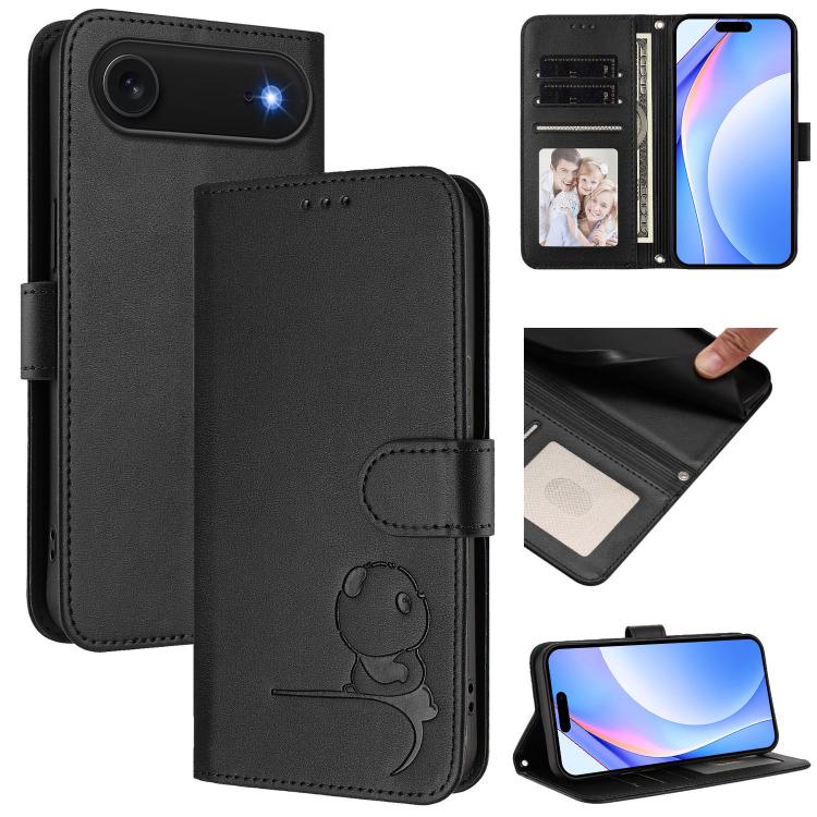 Litter Panda geprägte RFID Leder-Handyhülle mit Trageschlaufe, Für iPhone 17e / 16e, Für iPhone 17 Pro Max, Für iPhone 17 Pro, Für iPhone 17, Für iPhone Air, Für iPhone 16 Pro Max, Für iPhone 16 Pro, Für iPhone 16 Plus