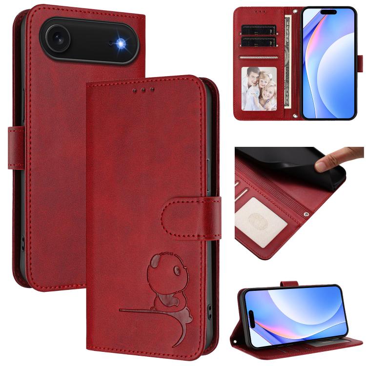 Litter Panda geprägte RFID Leder-Handyhülle mit Trageschlaufe, Für iPhone 17e / 16e, Für iPhone 17 Pro Max, Für iPhone 17 Pro, Für iPhone 17, Für iPhone Air, Für iPhone 16 Pro Max, Für iPhone 16 Pro, Für iPhone 16 Plus