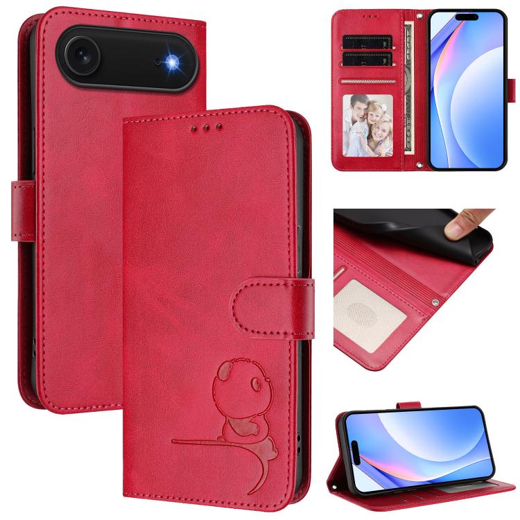 Litter Panda geprägte RFID Leder-Handyhülle mit Trageschlaufe, Für iPhone 17e / 16e, Für iPhone 17 Pro Max, Für iPhone 17 Pro, Für iPhone 17, Für iPhone Air, Für iPhone 16 Pro Max, Für iPhone 16 Pro, Für iPhone 16 Plus