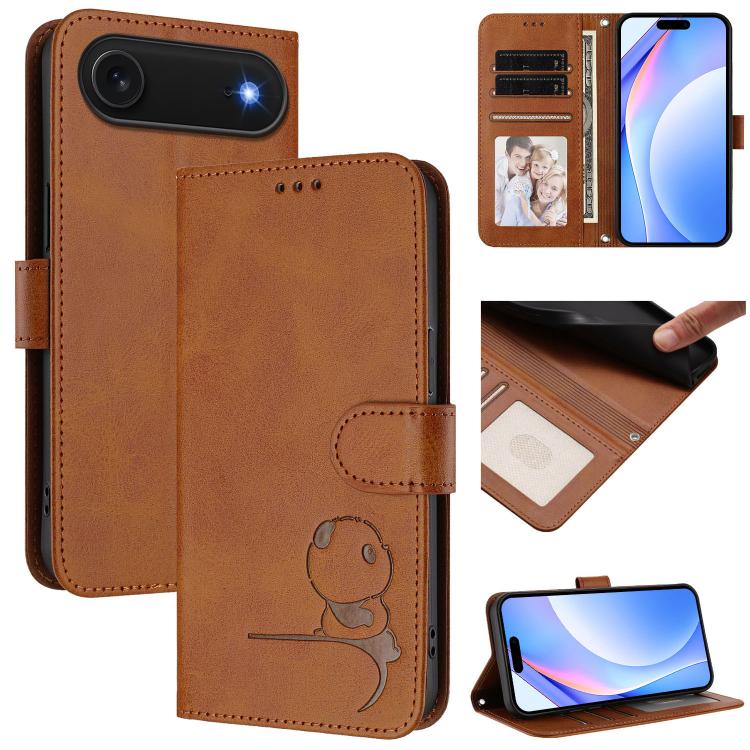 Litter Panda geprägte RFID Leder-Handyhülle mit Trageschlaufe, Für iPhone 17e / 16e, Für iPhone 17 Pro Max, Für iPhone 17 Pro, Für iPhone 17, Für iPhone Air, Für iPhone 16 Pro Max, Für iPhone 16 Pro, Für iPhone 16 Plus