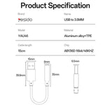 Yesido YAU46 USB-auf-3,5-mm-Audioadapter aus Aluminiumlegierung, YAU46