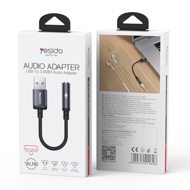Yesido YAU46 USB-auf-3,5-mm-Audioadapter aus Aluminiumlegierung, YAU46