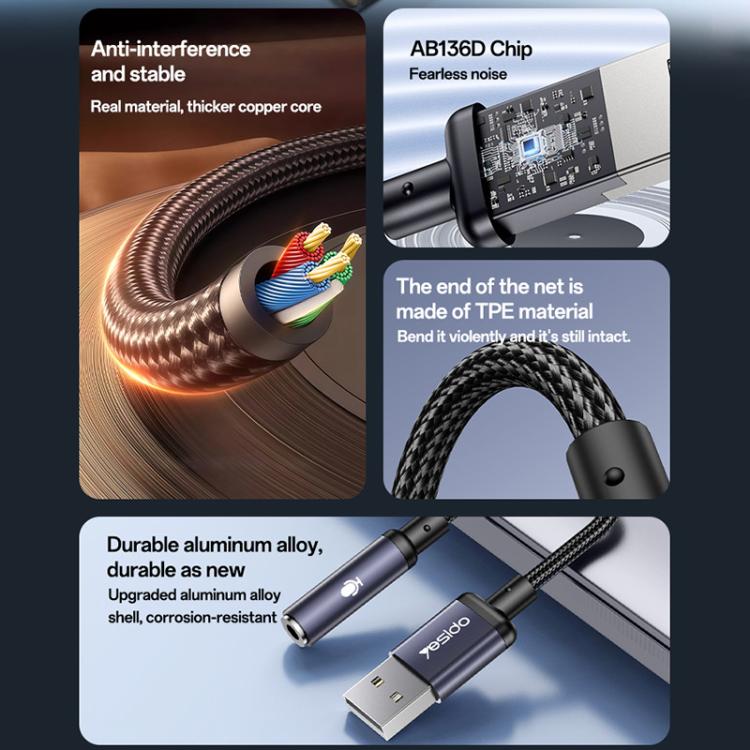 Yesido YAU46 USB-auf-3,5-mm-Audioadapter aus Aluminiumlegierung, YAU46