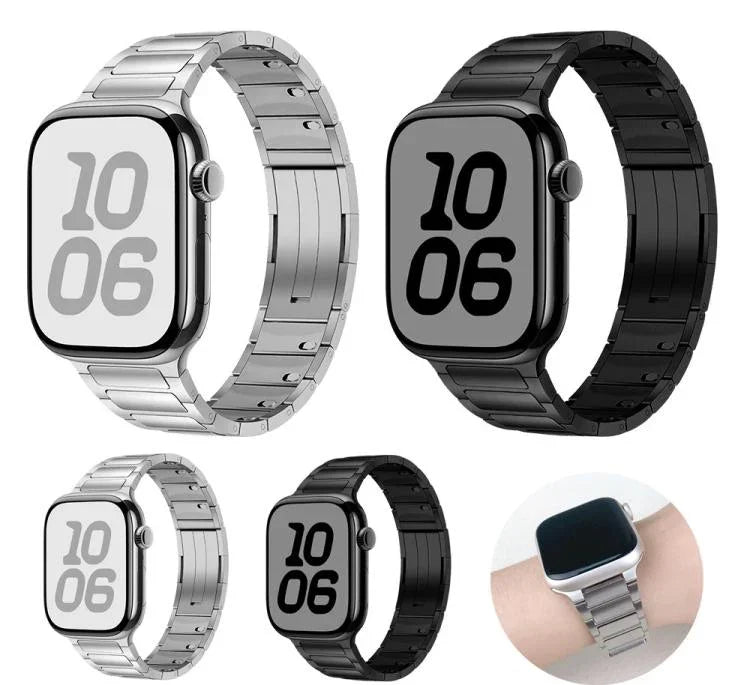 Edelstahl-Armband mit drei Perlen und seitlich abnehmbarer Schnalle, passend für Apple Watch 46 mm / 49 mm / 45 mm / 44 mm und 42 mm / 41 mm / 40 mm / 38 mm