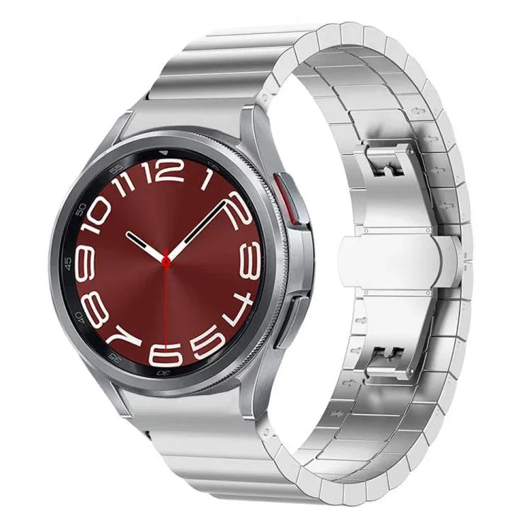 xDfind Ein-Perlen-Uhrenarmband aus massivem Edelstahl mit Bambus-Elementen, passend für Samsung Galaxy Watch8 / Watch8 Classic (22 mm), Samsung Galaxy Watch 7 / 6 / 5 / FE (20 mm) und Samsung Galaxy Fit3 SM-R390 (18 mm).
