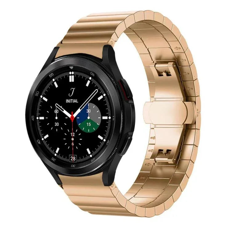 xDfind Ein-Perlen-Uhrenarmband aus massivem Edelstahl mit Bambus-Elementen, passend für Samsung Galaxy Watch8 / Watch8 Classic (22 mm), Samsung Galaxy Watch 7 / 6 / 5 / FE (20 mm) und Samsung Galaxy Fit3 SM-R390 (18 mm).