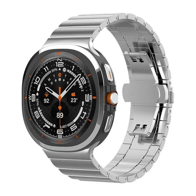 xDfind Ein-Perlen-Uhrenarmband aus massivem Edelstahl mit Bambus-Elementen, passend für Samsung Galaxy Watch8 / Watch8 Classic (22 mm), Samsung Galaxy Watch 7 / 6 / 5 / FE (20 mm) und Samsung Galaxy Fit3 SM-R390 (18 mm).