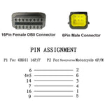 6 Pin to 16 Pin Motorcycle OBD2 Converter Cable Diagnostic Cable, For Husqvarna