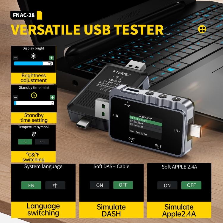 Fnirsi FNAC-28 Multifunktionaler Typ-C & USB Professioneller Ripple-Monitoring-Tester, FNAC-28
