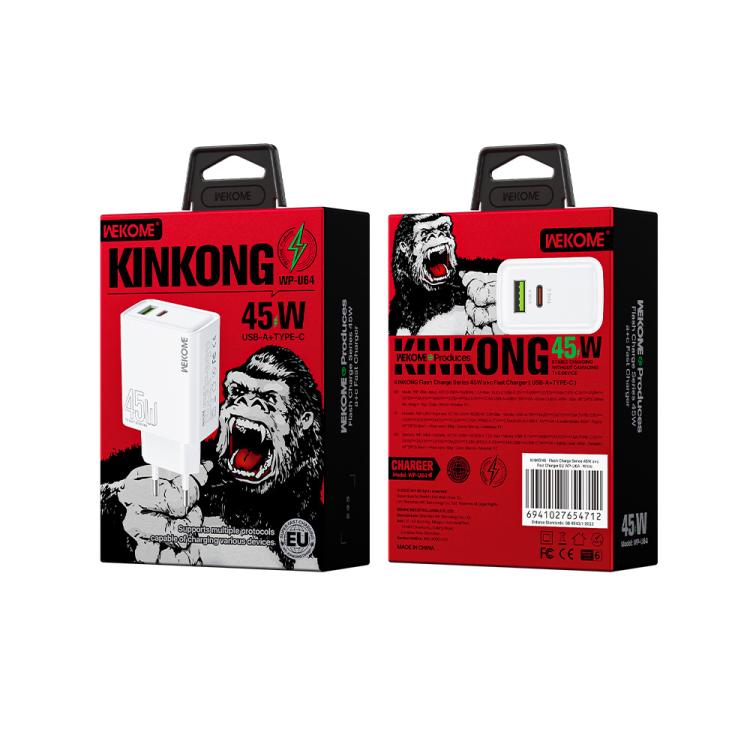WK WP-U64 45W Kinkong Flash Charge USB+Type-C Port Schnellladegerät, EU-Stecker, UK-Stecker, US-Stecker