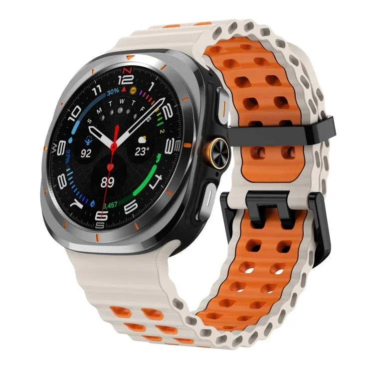 xDfind Schwarzes Silikon-Armband mit Dornschließe, zweifarbig, zweireihig, Lochmuster, für Samsung Galaxy Watch Ultra 47 mm / Ultra 2025, für Samsung Galaxy Watch8 / 8 Classic