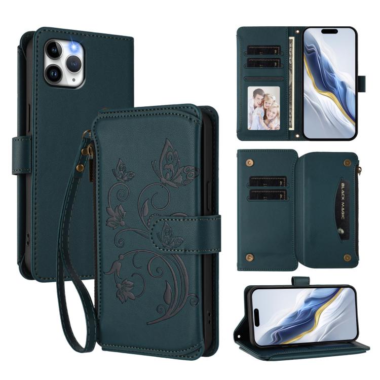 Schmetterlings-Liebesblumen Multi-Karten Reißverschluss-Geldbörse Leder-Handyhülle, Für iPhone 11 Pro Max, Für iPhone 11, Für iPhone 11 Pro, Für iPhone X / XS, Für iPhone XR, Für iPhone XS Max