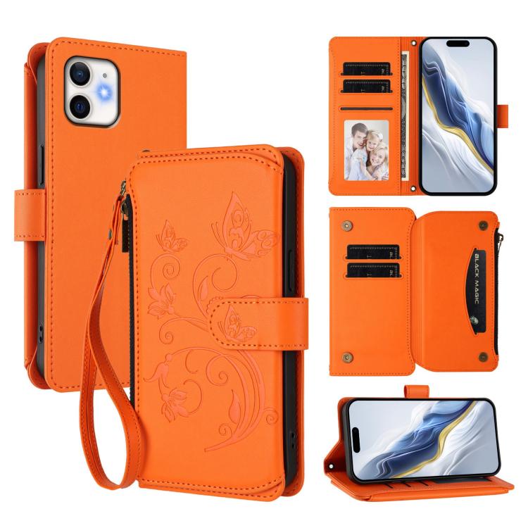 Schmetterlings-Liebesblumen Multi-Karten Reißverschluss-Geldbörse Leder-Handyhülle, Für iPhone 11 Pro Max, Für iPhone 11, Für iPhone 11 Pro, Für iPhone X / XS, Für iPhone XR, Für iPhone XS Max