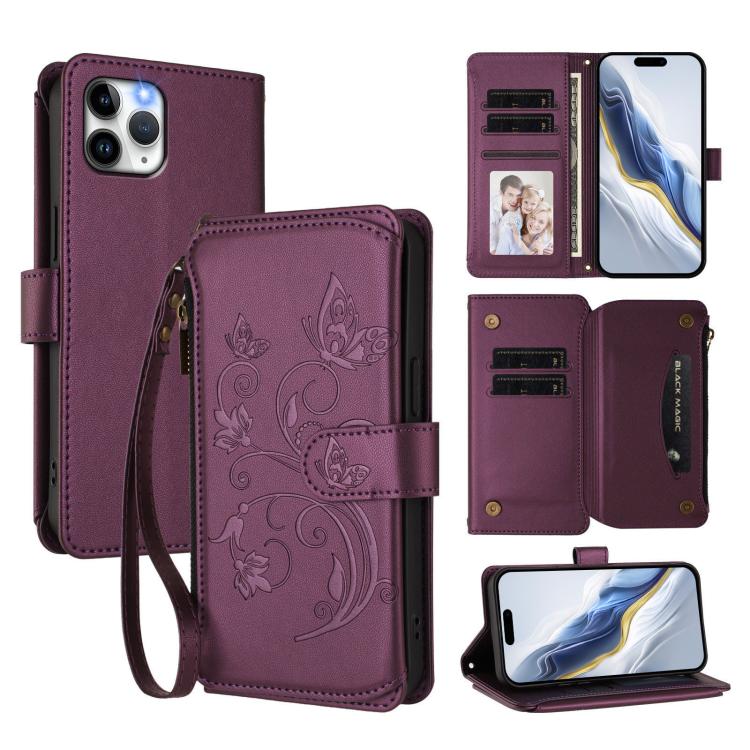 Schmetterlings-Liebesblumen Multi-Karten Reißverschluss-Geldbörse Leder-Handyhülle, Für iPhone 11 Pro Max, Für iPhone 11, Für iPhone 11 Pro, Für iPhone X / XS, Für iPhone XR, Für iPhone XS Max