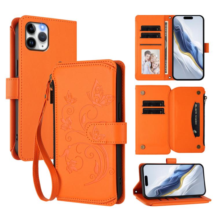 Schmetterlings-Liebesblumen Multi-Karten Reißverschluss-Geldbörse Leder-Handyhülle, Für iPhone 11 Pro Max, Für iPhone 11, Für iPhone 11 Pro, Für iPhone X / XS, Für iPhone XR, Für iPhone XS Max