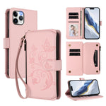 Schmetterlings-Liebesblumen Multi-Karten Reißverschluss-Geldbörse Leder-Handyhülle, Für iPhone 11 Pro Max, Für iPhone 11, Für iPhone 11 Pro, Für iPhone X / XS, Für iPhone XR, Für iPhone XS Max