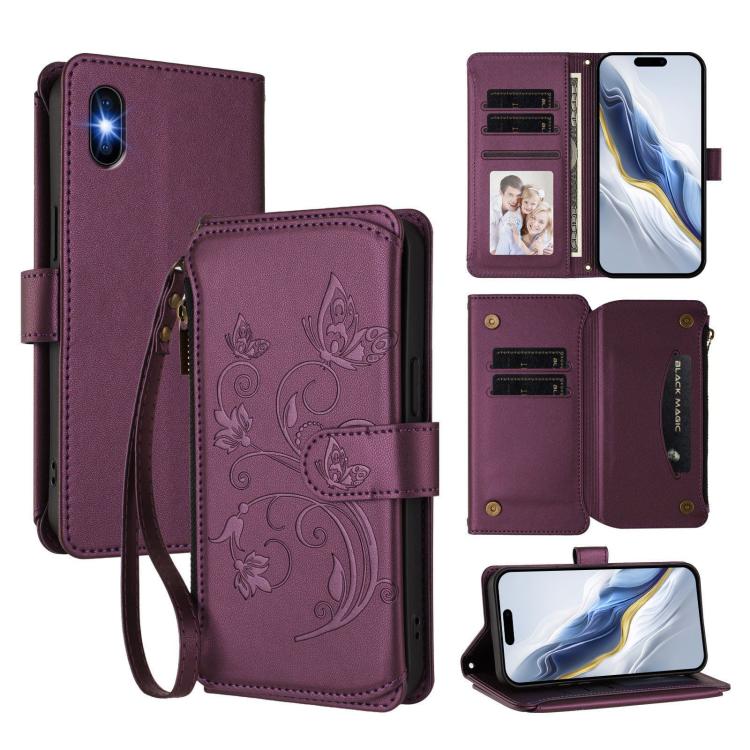 Schmetterlings-Liebesblumen Multi-Karten Reißverschluss-Geldbörse Leder-Handyhülle, Für iPhone 11 Pro Max, Für iPhone 11, Für iPhone 11 Pro, Für iPhone X / XS, Für iPhone XR, Für iPhone XS Max