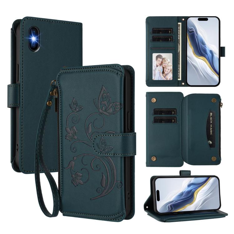 Schmetterlings-Liebesblumen Multi-Karten Reißverschluss-Geldbörse Leder-Handyhülle, Für iPhone 11 Pro Max, Für iPhone 11, Für iPhone 11 Pro, Für iPhone X / XS, Für iPhone XR, Für iPhone XS Max