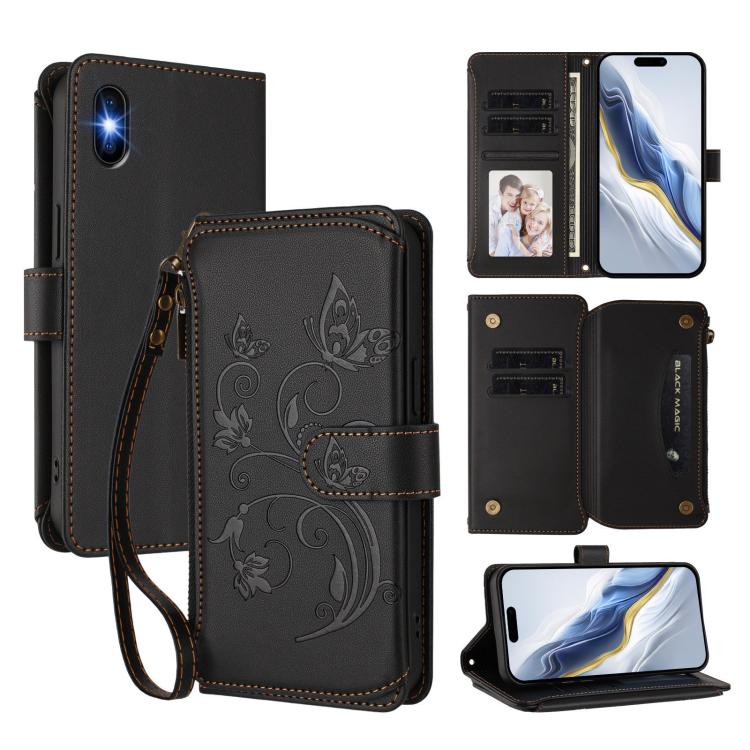 Schmetterlings-Liebesblumen Multi-Karten Reißverschluss-Geldbörse Leder-Handyhülle, Für iPhone 11 Pro Max, Für iPhone 11, Für iPhone 11 Pro, Für iPhone X / XS, Für iPhone XR, Für iPhone XS Max