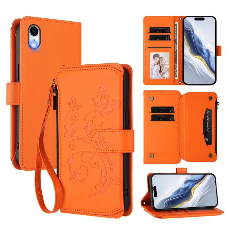 Schmetterlings-Liebesblumen Multi-Karten Reißverschluss-Geldbörse Leder-Handyhülle, Für iPhone 11 Pro Max, Für iPhone 11, Für iPhone 11 Pro, Für iPhone X / XS, Für iPhone XR, Für iPhone XS Max
