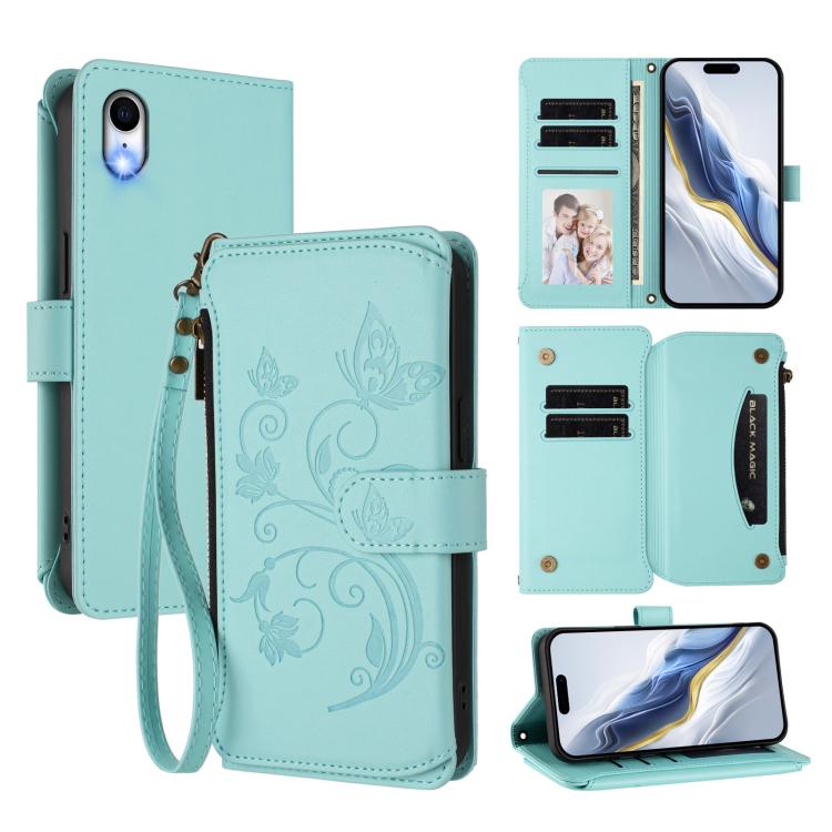 Schmetterlings-Liebesblumen Multi-Karten Reißverschluss-Geldbörse Leder-Handyhülle, Für iPhone 11 Pro Max, Für iPhone 11, Für iPhone 11 Pro, Für iPhone X / XS, Für iPhone XR, Für iPhone XS Max