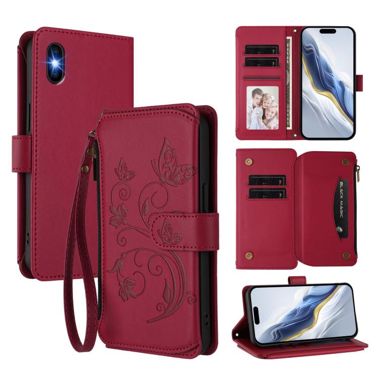 Schmetterlings-Liebesblumen Multi-Karten Reißverschluss-Geldbörse Leder-Handyhülle, Für iPhone 11 Pro Max, Für iPhone 11, Für iPhone 11 Pro, Für iPhone X / XS, Für iPhone XR, Für iPhone XS Max
