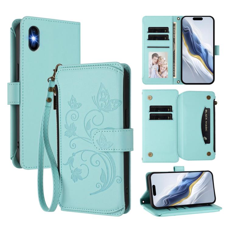 Schmetterlings-Liebesblumen Multi-Karten Reißverschluss-Geldbörse Leder-Handyhülle, Für iPhone 11 Pro Max, Für iPhone 11, Für iPhone 11 Pro, Für iPhone X / XS, Für iPhone XR, Für iPhone XS Max