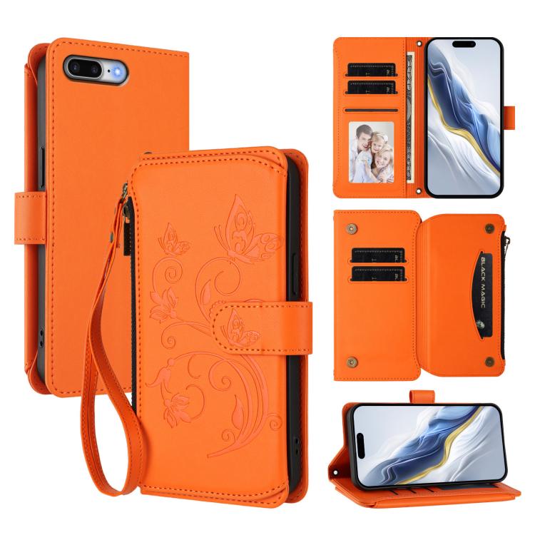Schmetterlings-Liebesblumen Multi-Karten Reißverschluss-Geldbörse Leder-Handyhülle, Für iPhone 7 Plus / 8 Plus
